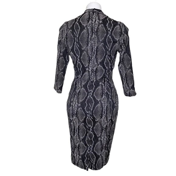 French Connection Black Snake Skin Print Sheath Dress, 3/4-Sleeve Women's Size 6 - Picture 5 of 11